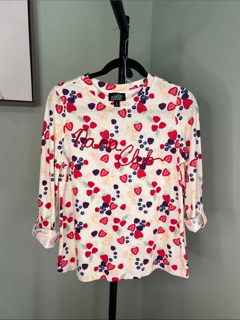 Feeling Festive "Nana Club" Fruit Print Grandma Gift Nana Shirt Sz S